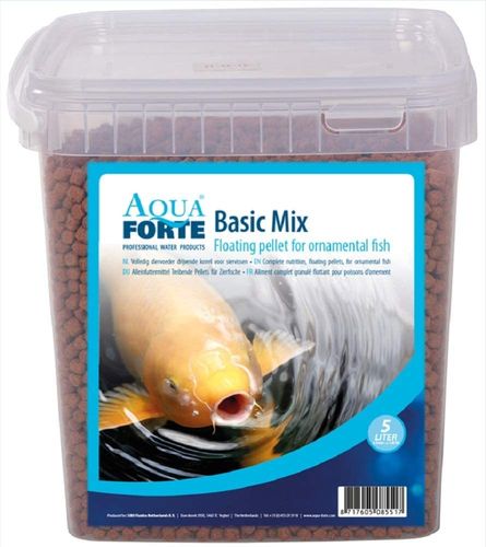 AquaForte Hochwertiges Basis Fischfutter, 5 Liter Behälter (± 1,9 Kg), Medium Pellets (6 mm)